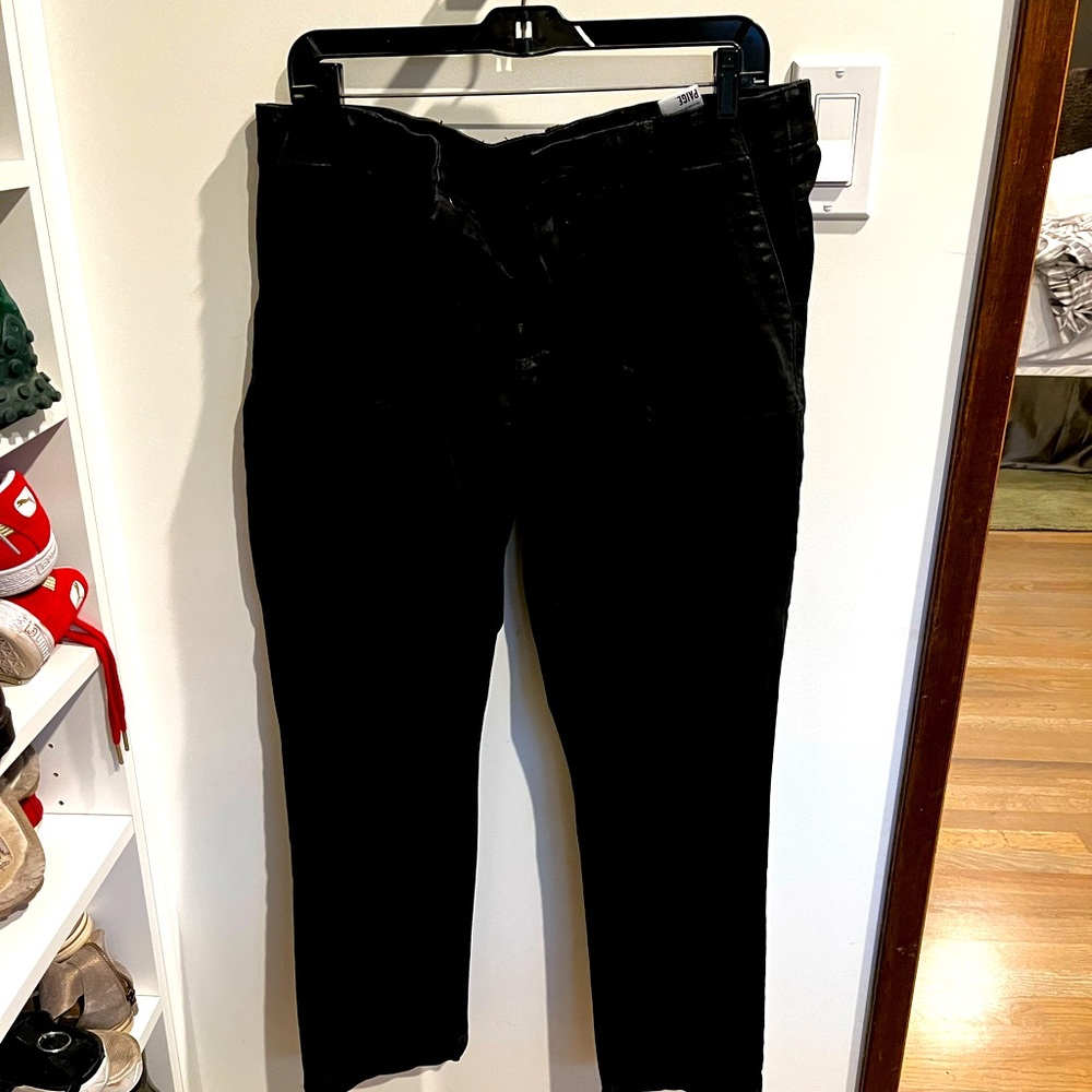 PAIGE Black Fog Luxe Coated Mayslie Straight Ankle Size 32